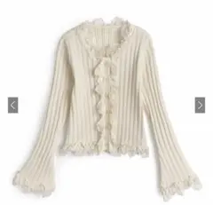 レースフリルリブニットカーディガン[ks219] GRL