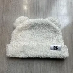 kashwére 耳付きホワイトベビー帽子