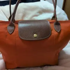 オレンジ ナイロン レザー トートバッグ