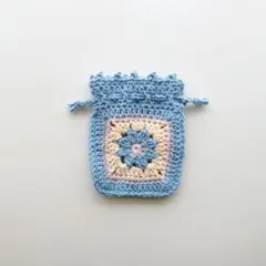 巾着 小物入れ 花 ブルー