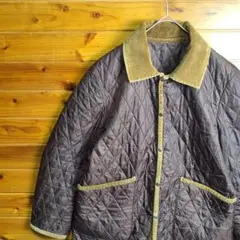 キルティングジャケット　Ⅼ　茶色　ブラウン　襟　袖　裾　コーデュロイ　ポケット