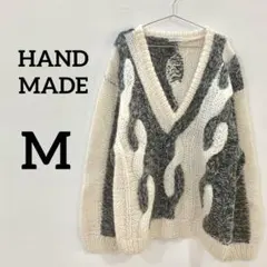 ハンドメイド ケーブル編み ニット セーター バイカラー