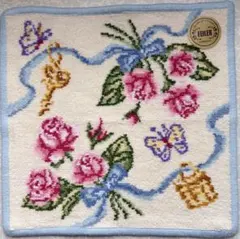 FEILER 非売品　バラと蝶の刺繍ハンカチ