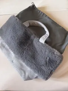グレー ファー ハンドバッグ リボン付き
