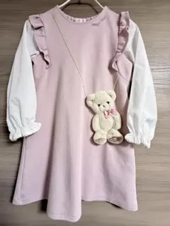 【美品】Mezzo Piano クマポシェット風　袖切替カットワンピース