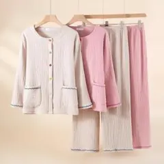 122レディースパジャマ 柔らか4重ガーゼ 秋冬 綿100 ルームウェア寝間着