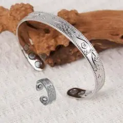 磁気ブレスレット リング 銅製 静電気除去 指輪 腕輪 シルバー ブレスレット