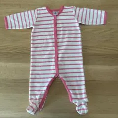 プチバトー　足つきロンパース 6m ボーダー ピンク