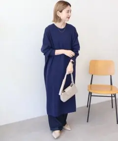 AMERICAN HOLIC バイパチボックスニットワンピース　ネイビー　M