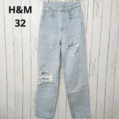 H&M ダメージデニム ライトブルー 0サイズ