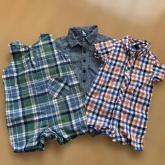 babyGap デニム風　テェック柄ロンパース 3点セット