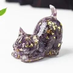 天然アメジスト 猫 置物 パープル 水晶 クリスタル 癒し 開運 インテリア