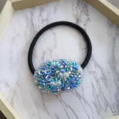 ハーフ シュシュ☆ビーズ ヘアゴム☆ハンドメイド 朝顔カラー - メルカリ