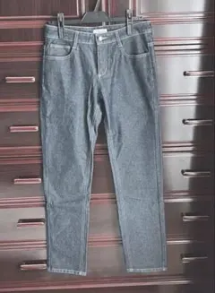 ダークカラー　スリムフィットデニム　ストレートパンツ　起毛　防寒