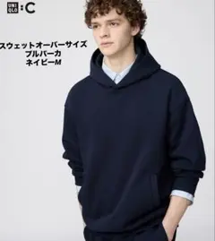 スウェットオーバーサイズプルパーカ　ネイビーM