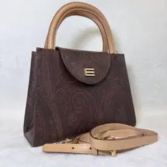 【美品】エトロ 2way ショルダーバック ハンドバック ペイズリー ロゴ金具のサムネイル