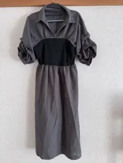 グレー ビスチェ ドッキングシャツワンピース フレア 大人可愛い Lサイズ