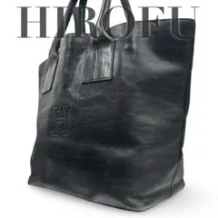 【ヴィンテージ】ヒロフ　トートバッグ　オールレザー　ロゴ型押し　ブラック　手提げ