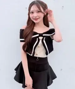 NOMAE リボンオフショルニット オフホワイトのサムネイル