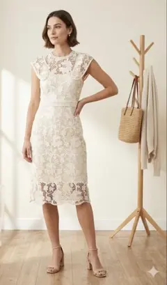 アイボリー レースワンピース ドレス ホワイト パーティ 結婚式 お呼ばれ