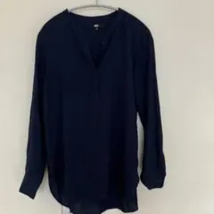 UNIQLO スキッパーシャツブラウス　ネイビー　長袖　レーヨン