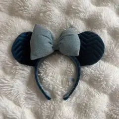 ディズニー　ミニーカチューシャ 青 ブルー ネイビー ベロア