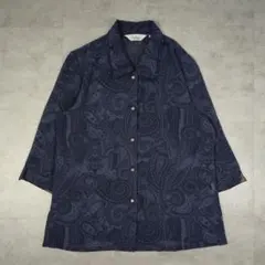 【美品】Sabaai 長袖シャツ ペイズリー柄 ネイビー 80's 古着 夏服のサムネイル