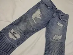 ZARA☆ダメージ加工バイカースキニーデニム☆34☆ウェスト約92cm 