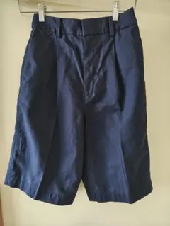 ユニクロ　ネイビー ハーフパンツ S キュロット　膝丈　麻混　美品