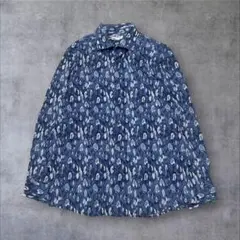【US輸入】アメリカ古着総柄メンズ長袖シャツアメカジブルーLオーガニックコットン