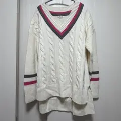 イッツ インターナショナル カレッジニット ケーブルニット Vネック ホワイト