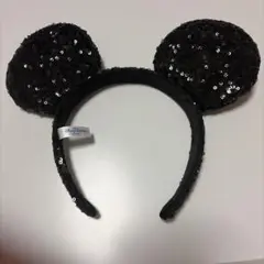 ミッキー耳カチューシャ 黒 スパンコール