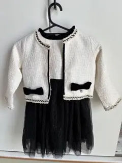 ホワイト・ブラック ジャケット付きワンピース、靴、靴下付き　セット　キッズ服