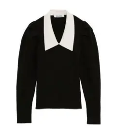 SNIDELニットカラーパフスリリブプルオーバー ブラック