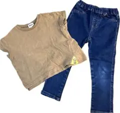 【ブリーズ】おしゃれくすみカラー半袖とデニムセット90cm