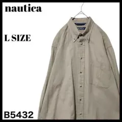 90s ヴィンテージ ノーティカ 長袖ボタンダウンシャツ ベージュ 旧ロゴ L