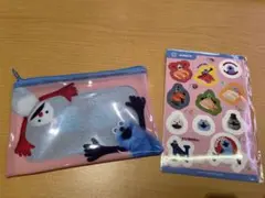 スシロー × パペットスンスン　コラボ　クリアポーチ& シールセット　 ピンク