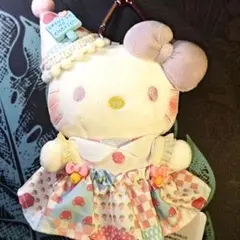 キティちゃん系現品ぬいぐるみ本体＋衣装セットいちご柄 ガーリーコーデ 完成品