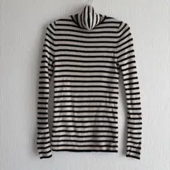 UNIQLO メリノリブタートルネックセーター ボーダー オフホワイト