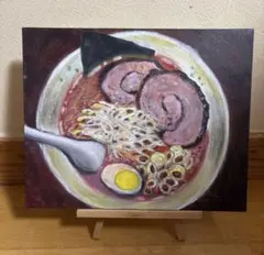 A4サイズ キャンバスアート ラーメン アクリル画 食べ物アート 一点限りのサムネイル