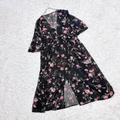 【INGNI】　シースルーロングカーディガン　（Ｍ）　花柄　透け感　羽織　黒