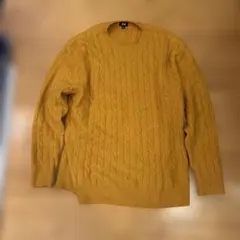 希少3XL スフレヤーンケーブルクルーネックセーター マスタード