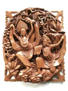 インドネシア　透し彫り ヴィンテージ レリーフ 壁掛け　バリ彫刻　木彫 鳥 ウッドレリーフ インドネシア 透かし彫り 木彫 - メルカリ