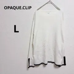 オペークドットクリップ　長袖ニット アイボリー スリット　ウール　ナチュラルのサムネイル