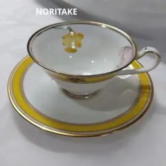 ノリタケ　ヴィヴィッドソロ カップ＆ソーサー イエロー 花柄 金彩 日本製②