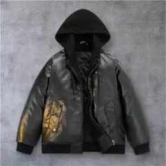 ドッキングデザイン レザージャケット ジップパーカー Mサイズ