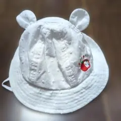 クマ耳付きホワイトベビー帽子 44cm