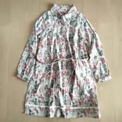 130size☆Branshes リーフ柄シャツワンピース 前開き 羽織り 綿