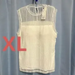 【新品】GU ブラフィール　レーシーハイネックT XL 白