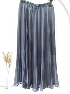 美シルエット　シフォン プリーツ　ロングスカート ブルーグレー　透け感